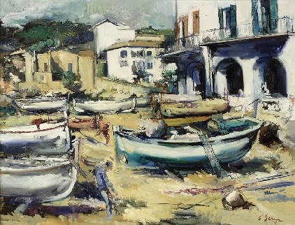 Joan Serra Melgosa (1899-1970). Barques de pescadors a la platja. Calella de Palafrugell.